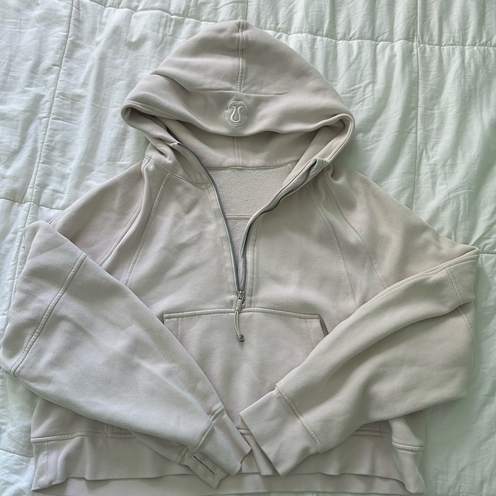 Lululemon light beige half zip scuba hoodie.